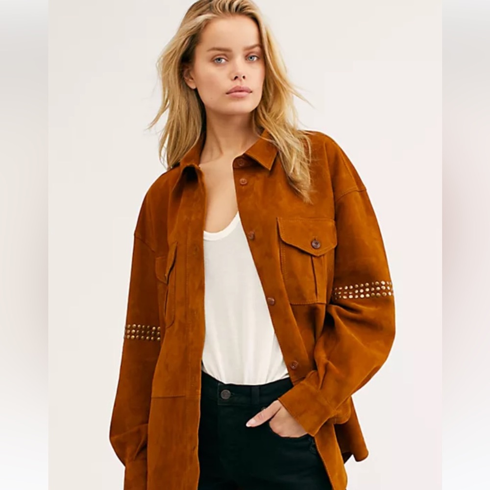Free People 100% Suede Leather Stud Jacket